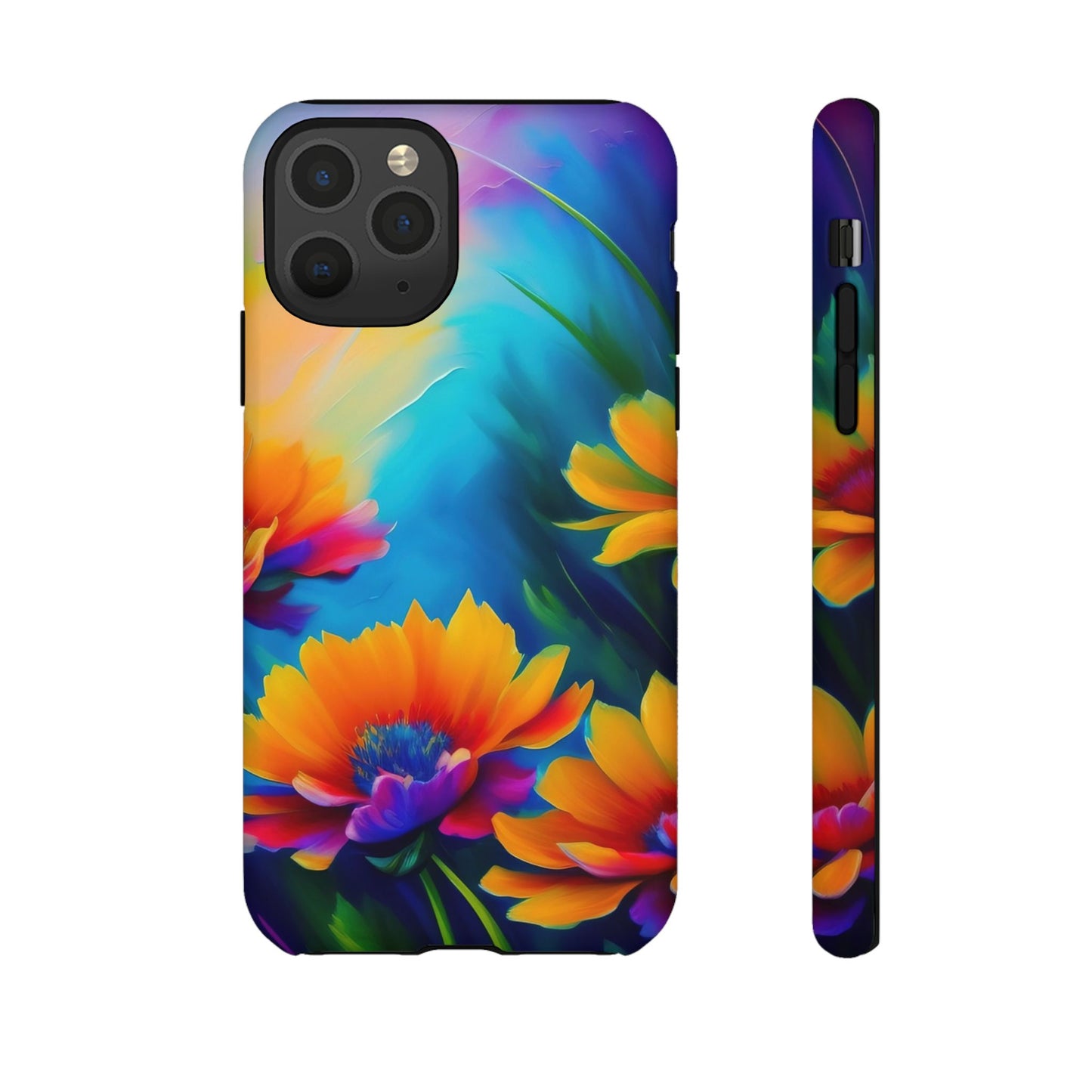 Floral Sunset Tough Phone Case — Vibrant Watercolor Flowers Protective Cover