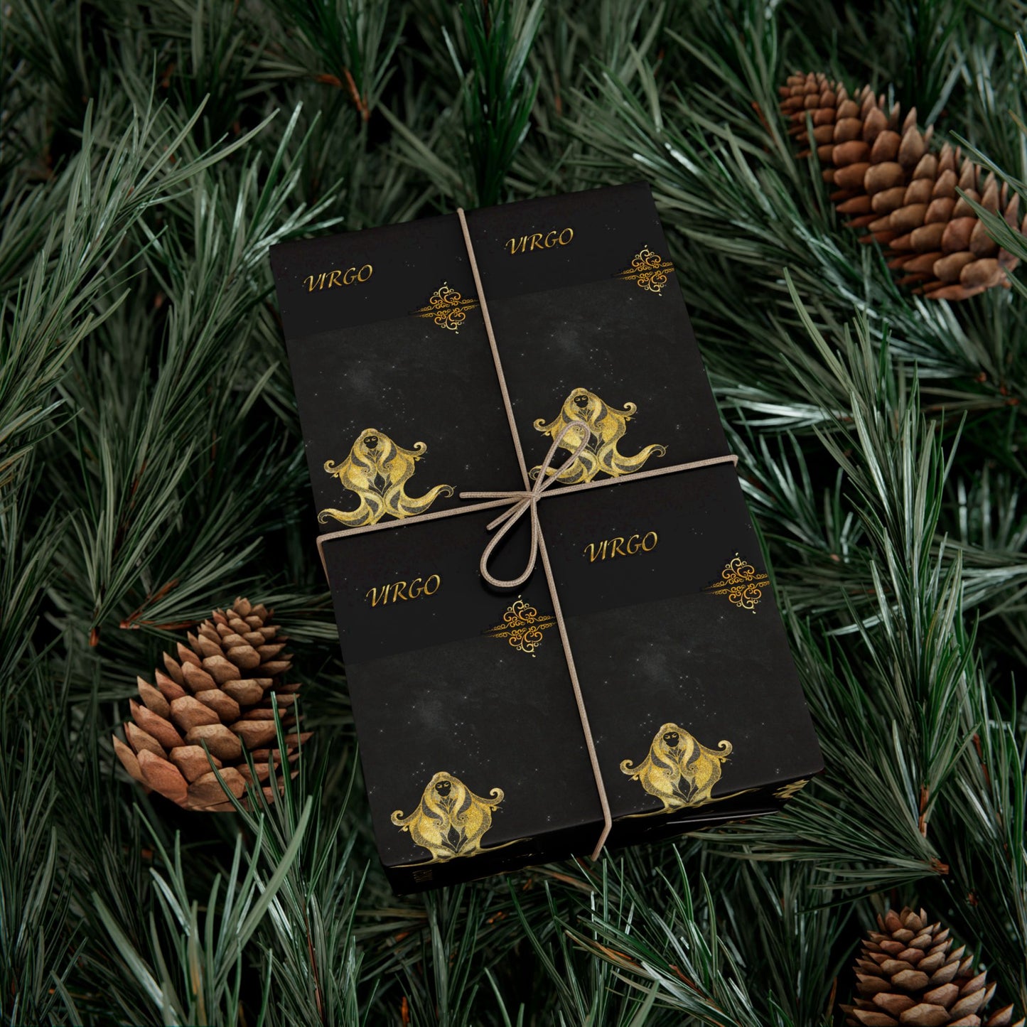 Virgo Luxury Black & Gold Wrapping Paper - Regal Fleur-de-Lis Gift Wrap
