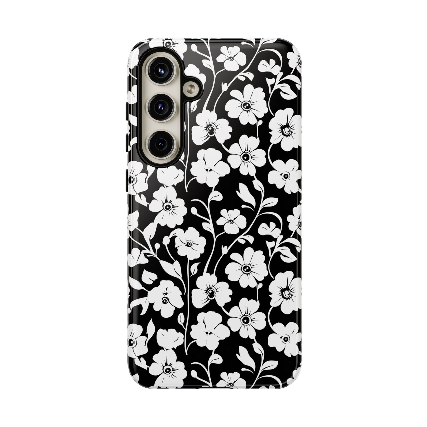 Floral Noir Tough Phone Case — Black & White Flower Protective Cover