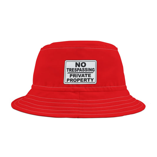 Bold Red Bucket Hat - 'No Trespassing' Design'