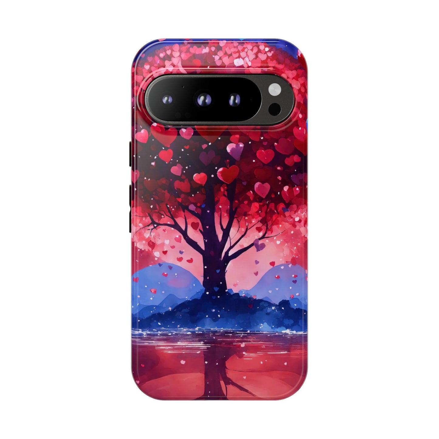 Heart Tree Phone Case — Romantic Red & Blue Protective Tough Case