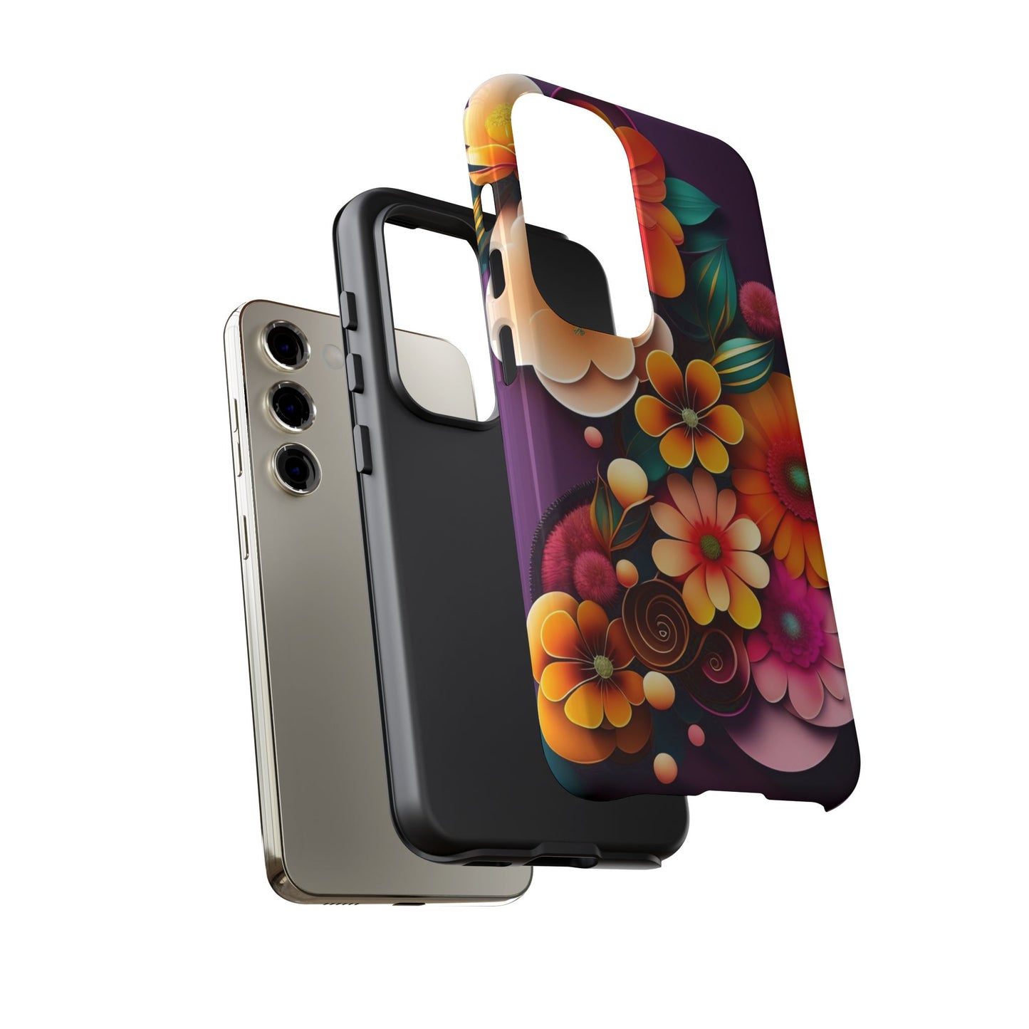 Floral Burst Tough Phone Case — Colorful Retro Flowers Protective Cover