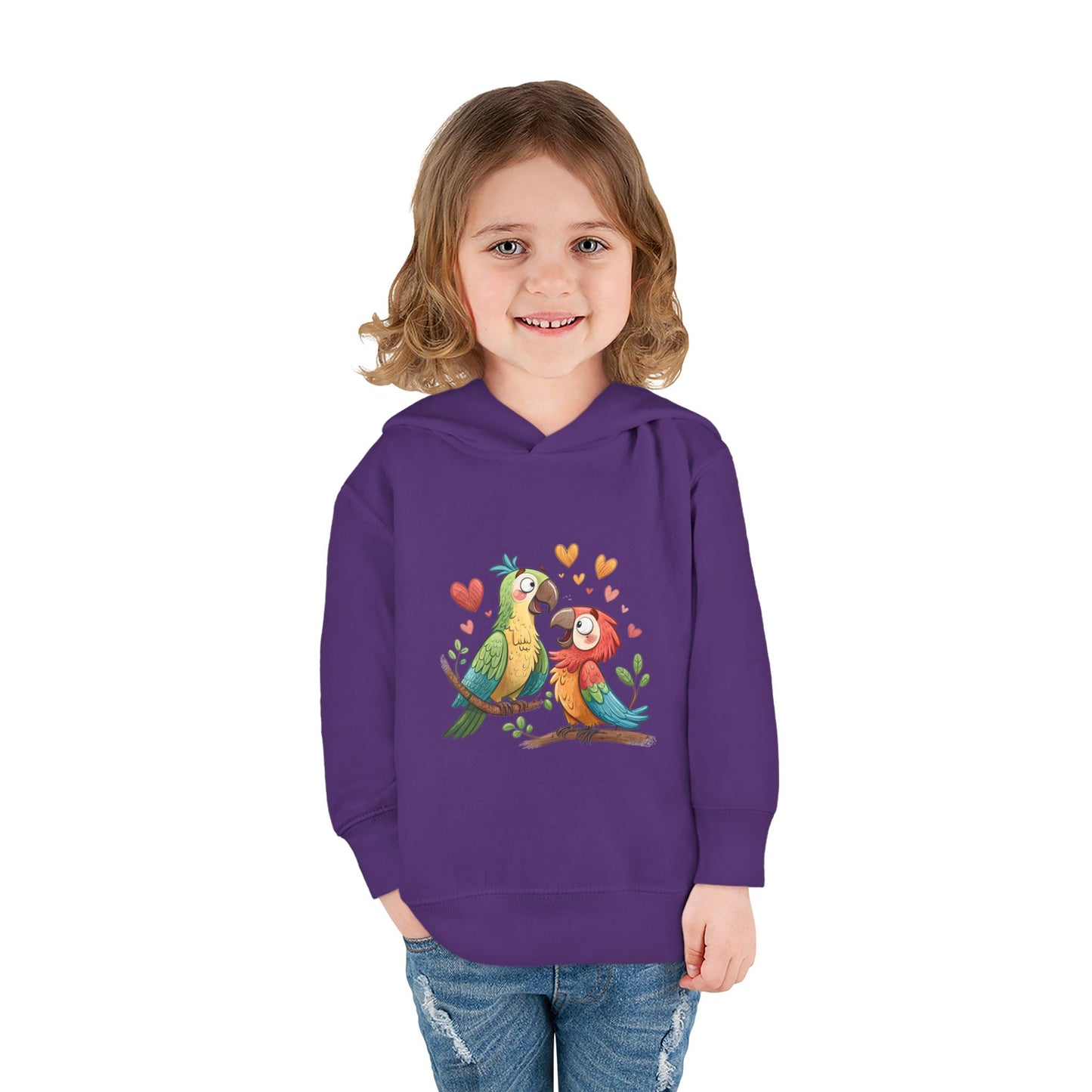 Toddler Hoodie — Cute Parrot Love Pullover (Heart Bird Kids Sweatshirt)