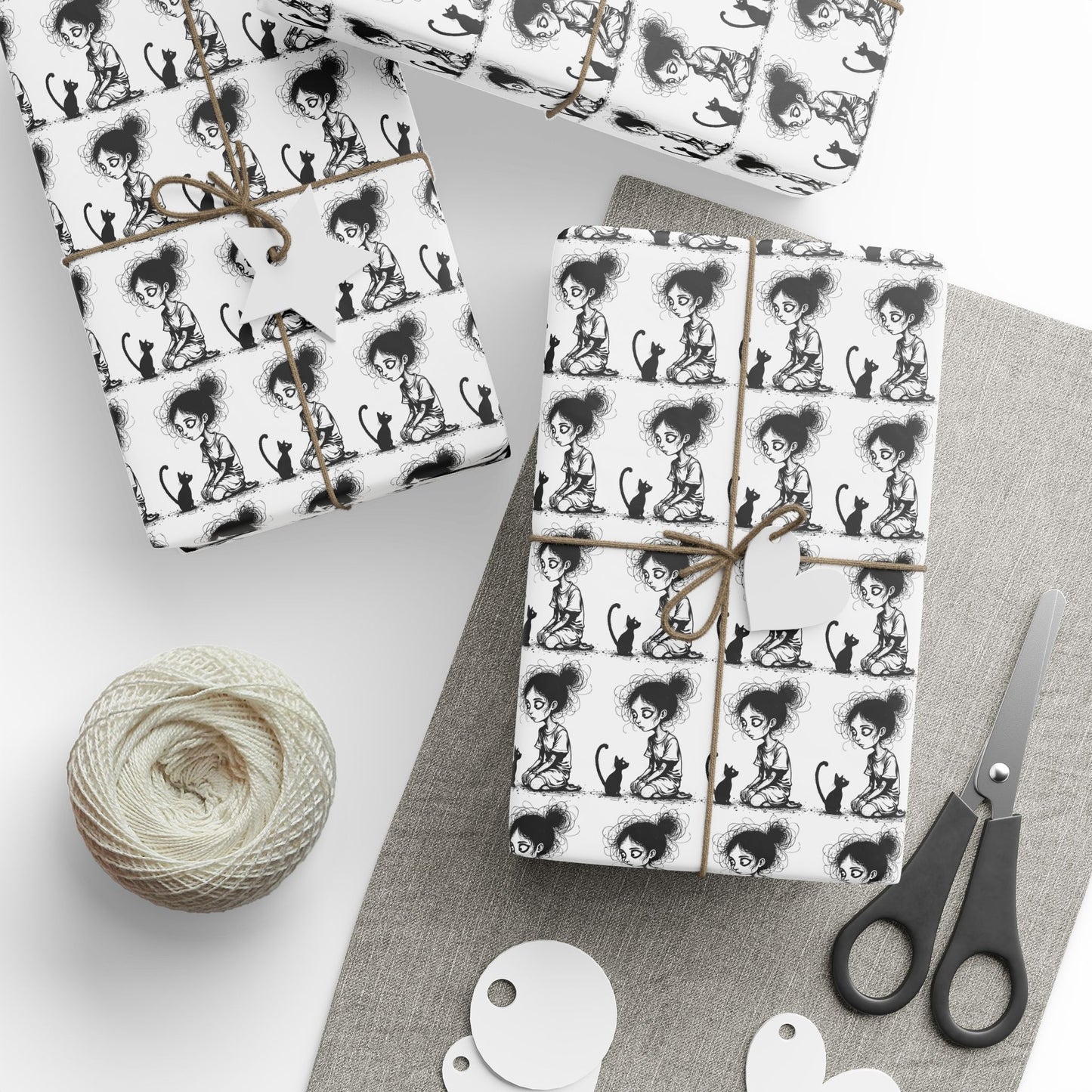 Wrapping Paper Roll — Black & White Repeating Eye Pattern