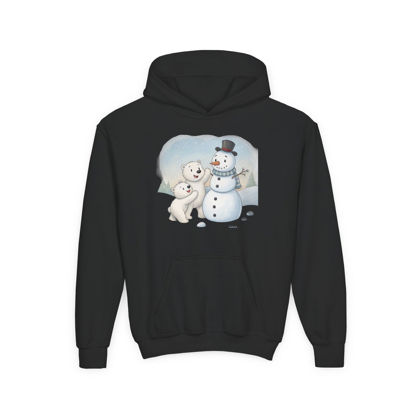 Kids Snowman Hoodie — Cute Polar Bear & Snowman Holiday Sweatshirt