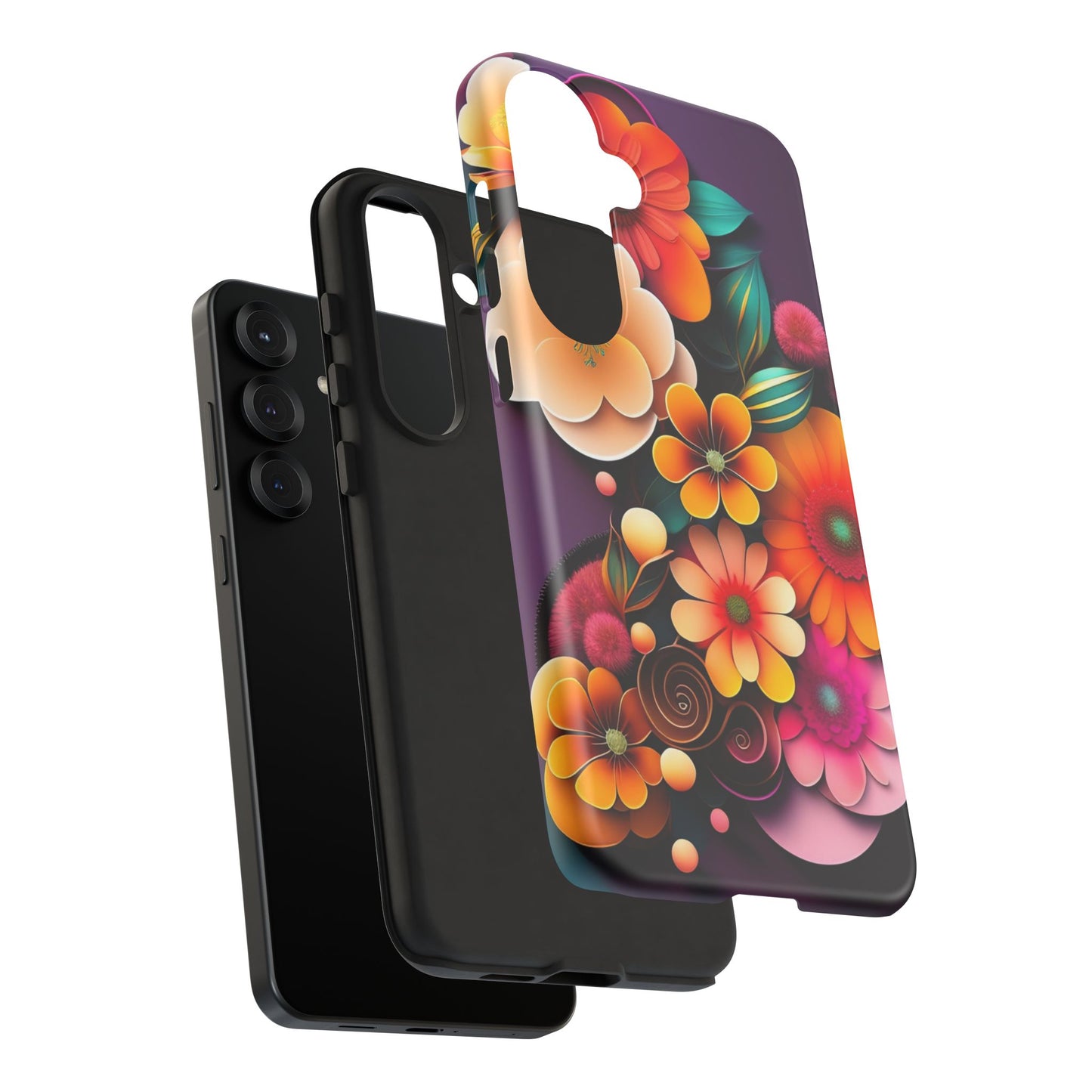 Floral Burst Tough Phone Case — Colorful Retro Flowers Protective Cover