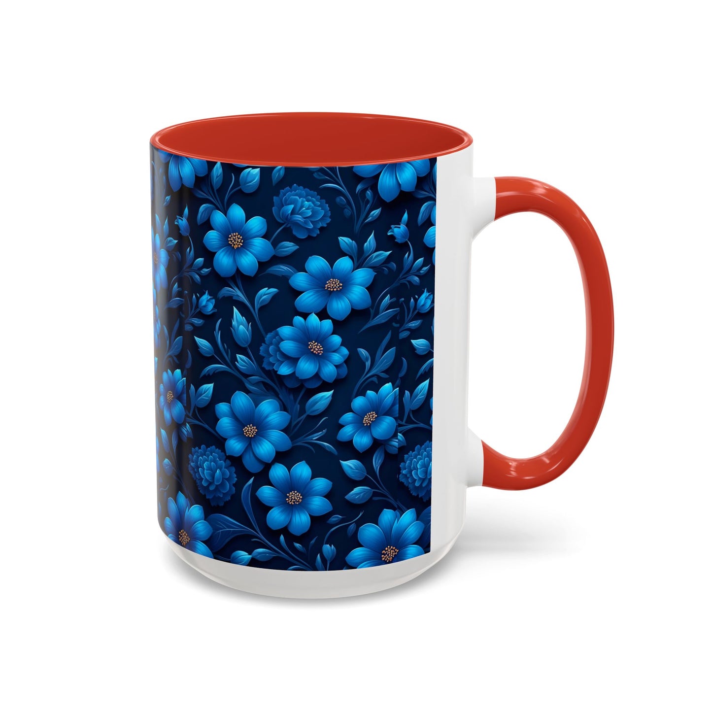 Floral Accent Coffee Mug, Blue Flower Mug, Ceramic Coffee Cup, Gift for Her, Nature-Themed Drinkware, Floral Home Decor, Unique Mug