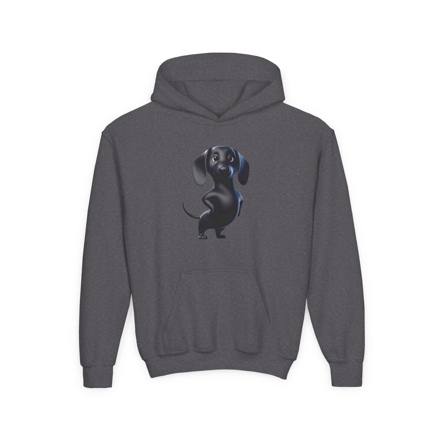 Youth Hoodie — Cute Black Dachshund Graphic