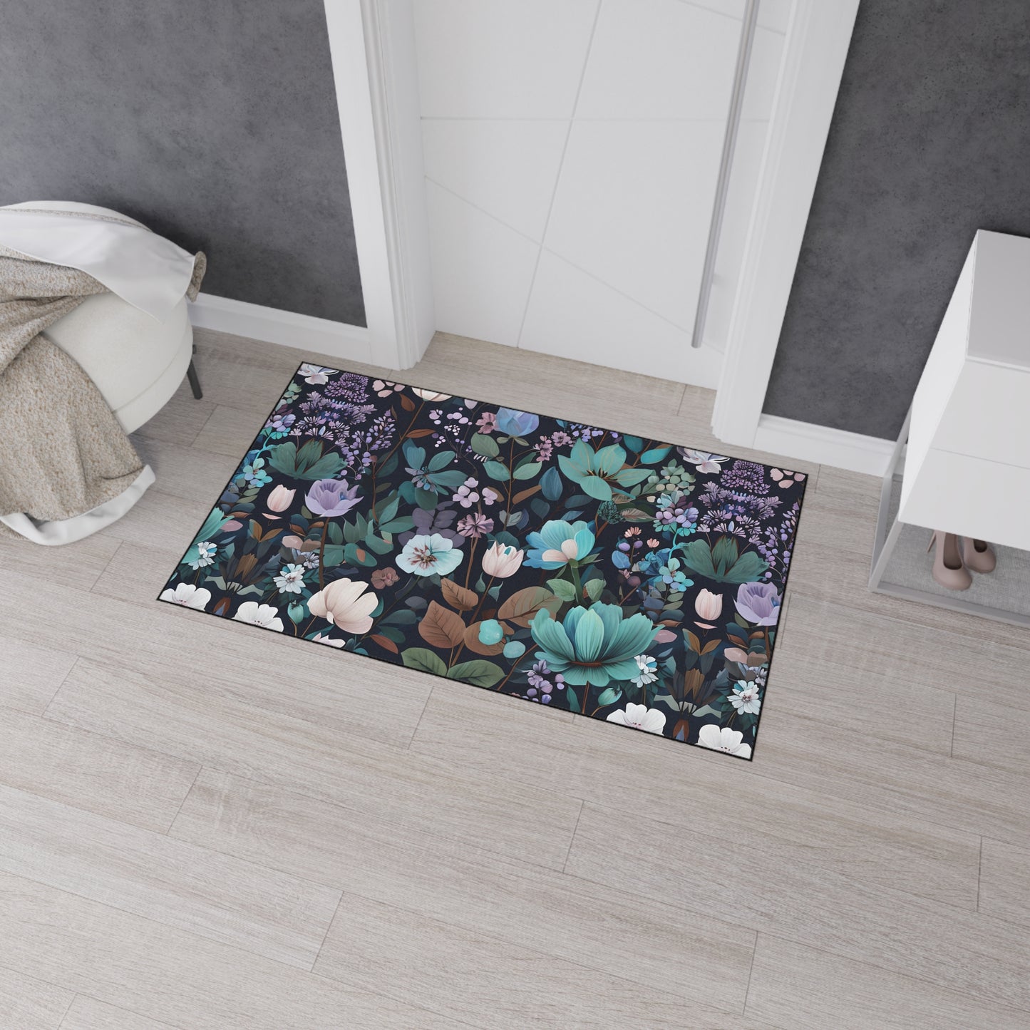Floral Heavy Duty Floor Mat — Dark Botanical Non-Slip Door Rug