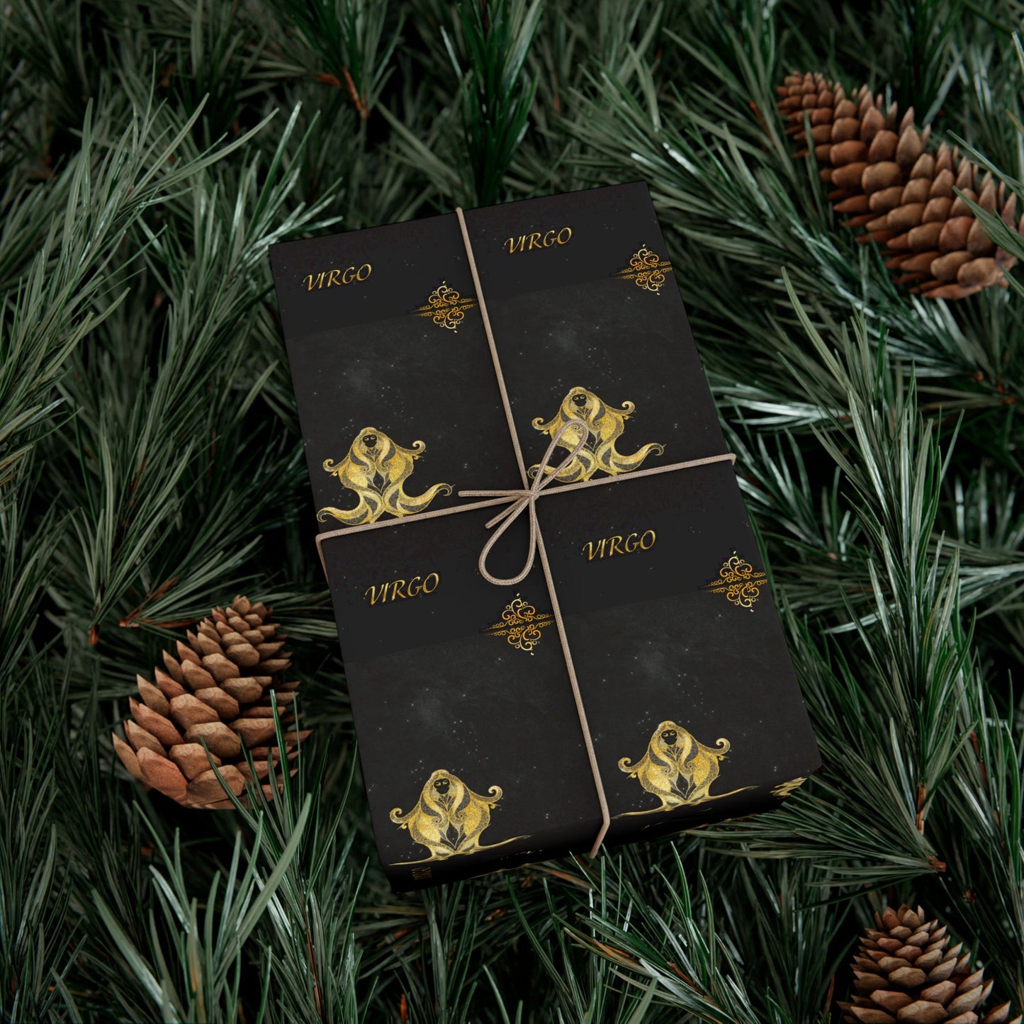 Virgo Luxury Black & Gold Wrapping Paper - Regal Fleur-de-Lis Gift Wrap