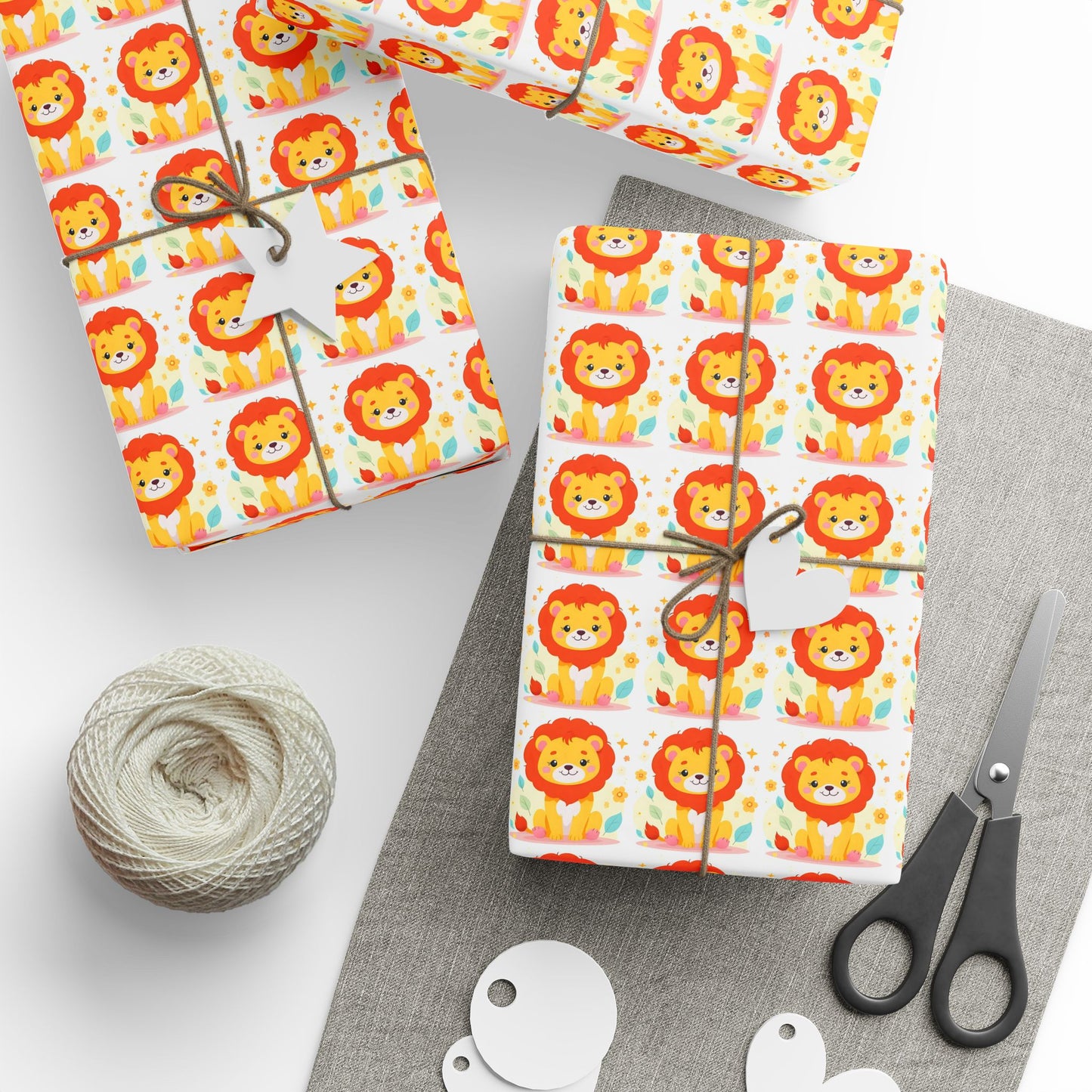 Wrapping Paper — Cute Cartoon Lion Pattern Gift Wrap (Bright Kids Birthday)