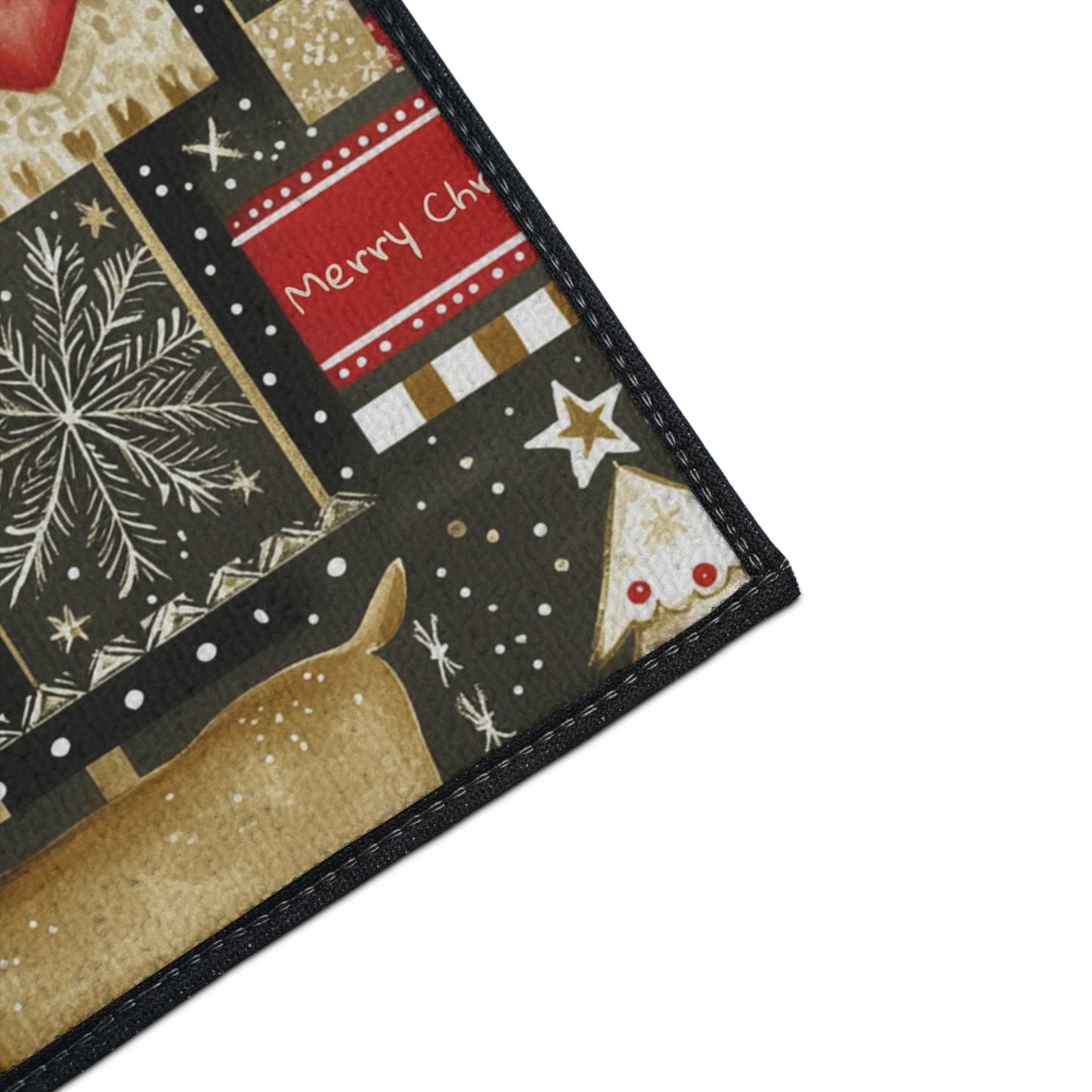 Christmas Reindeer Patchwork Floor Mat — Heavy Duty Holiday Entry Rug