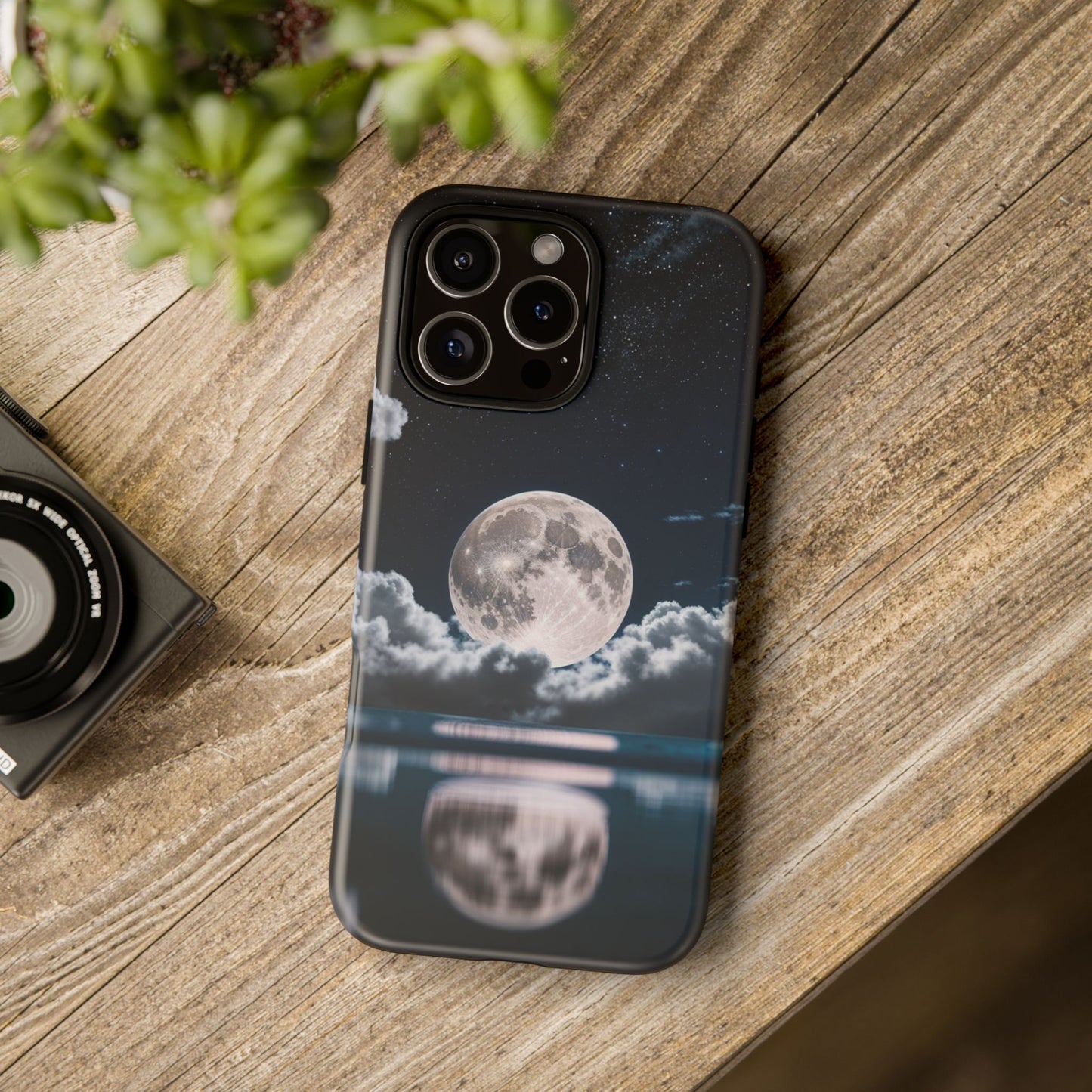 Moonlit Reflection Phone Case — Night Sky Moon & Clouds Tough Case