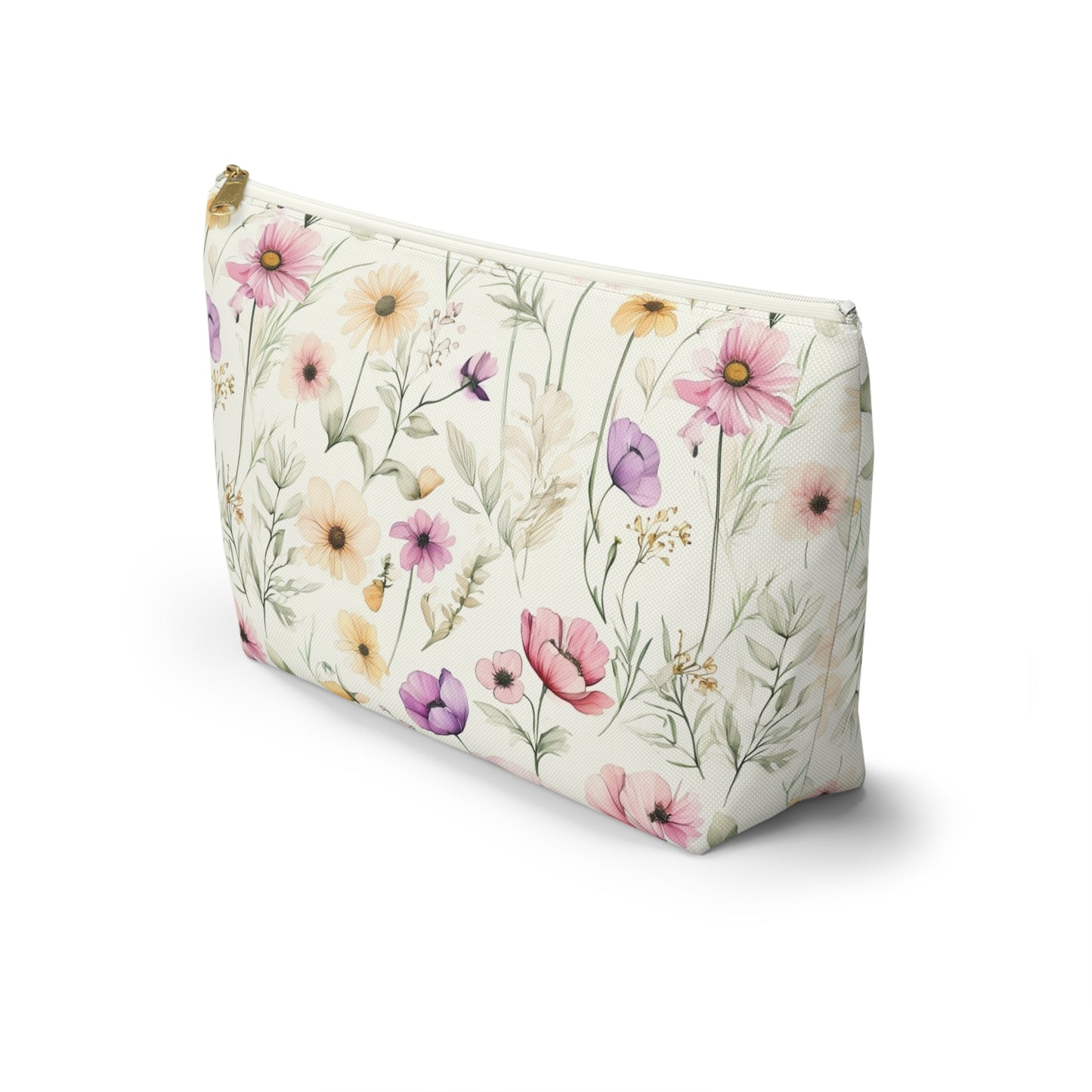 Floral Spring Makeup Pouch — Watercolor Wildflower Accessory Bag