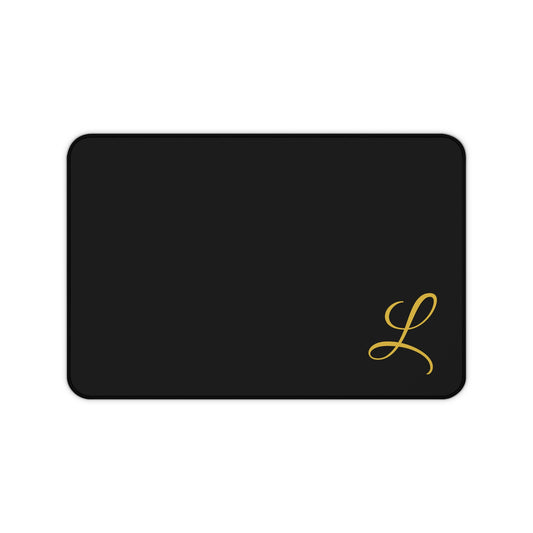 Elegant Monogram Desk Mat — Black Desk Pad with Gold “L” Accent