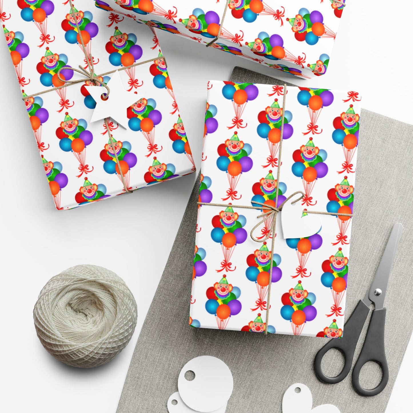 Birthday Clown Balloon Gift Wrap Paper — Colorful Party Wrapping Sheets for Kids