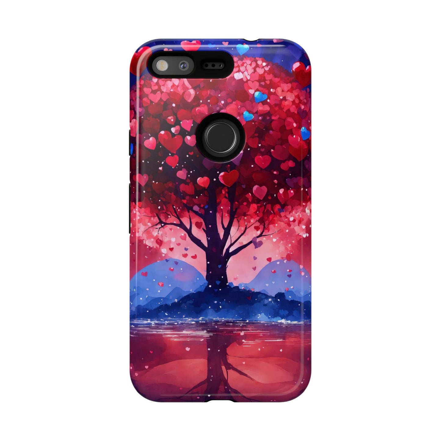 Heart Tree Phone Case — Romantic Red & Blue Protective Tough Case