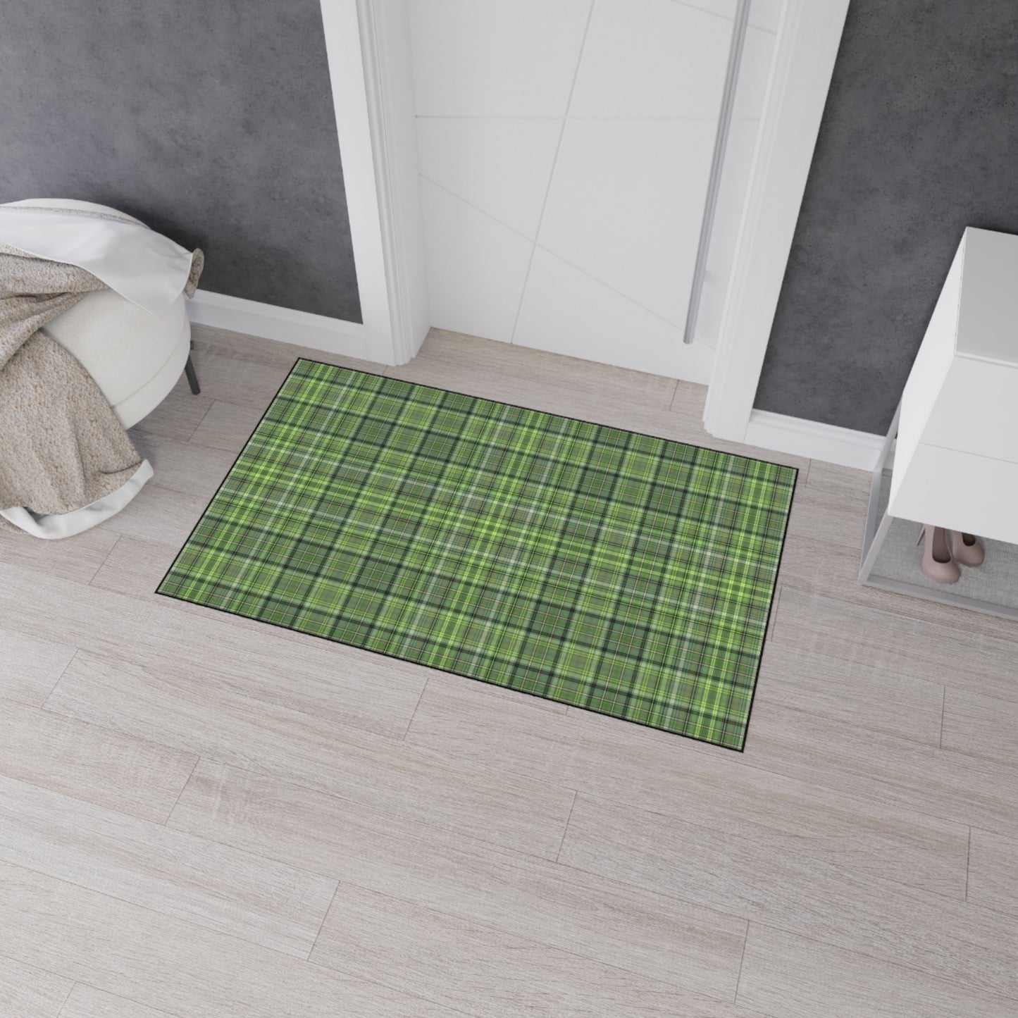 Green Plaid Heavy-Duty Floor Mat — Durable Non-Slip Entry Rug