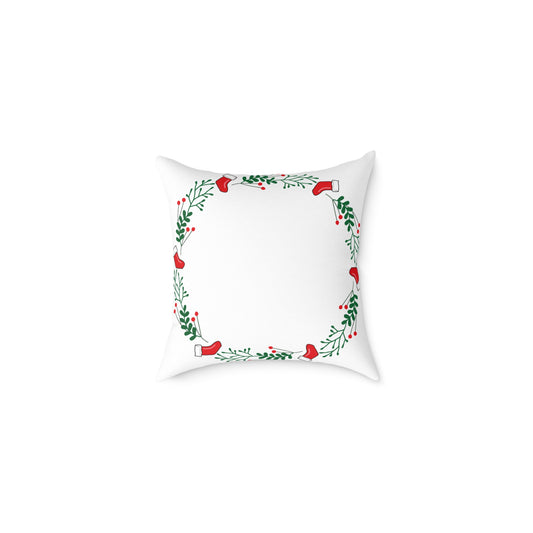 Holiday Holly Corner Square Pillow - Festive Red Berries & Greenery Throw Pillow