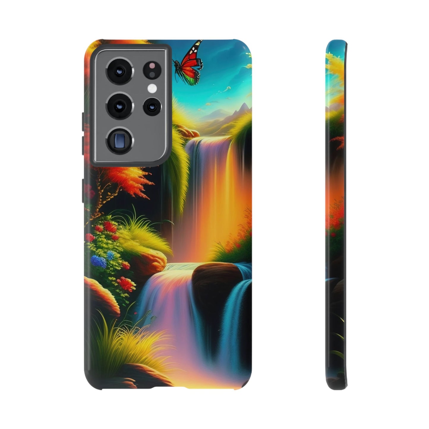 Phone Case - Vibrant Waterfall Landscape with Butterfly | Colorful Nature Protective Case