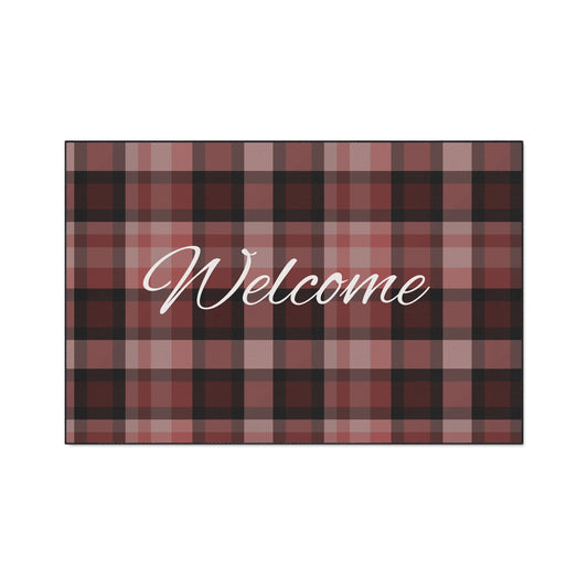 Welcome Plaid Heavy-Duty Floor Mat — Red Buffalo Check Doormat