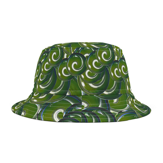 Green Swirl Pattern Bucket Hat – All-Over Print Casual Sun Hat