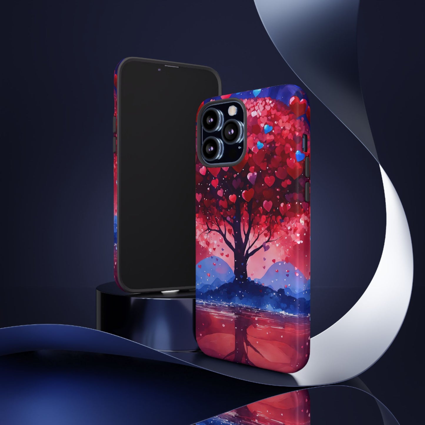 Heart Tree Phone Case — Romantic Red & Blue Protective Tough Case