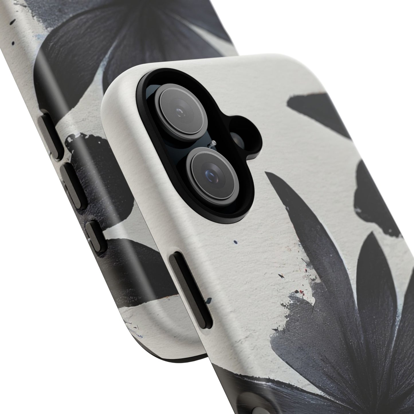 Monochrome Floral Tough Phone Case — Black Ink Flower Protective Cover