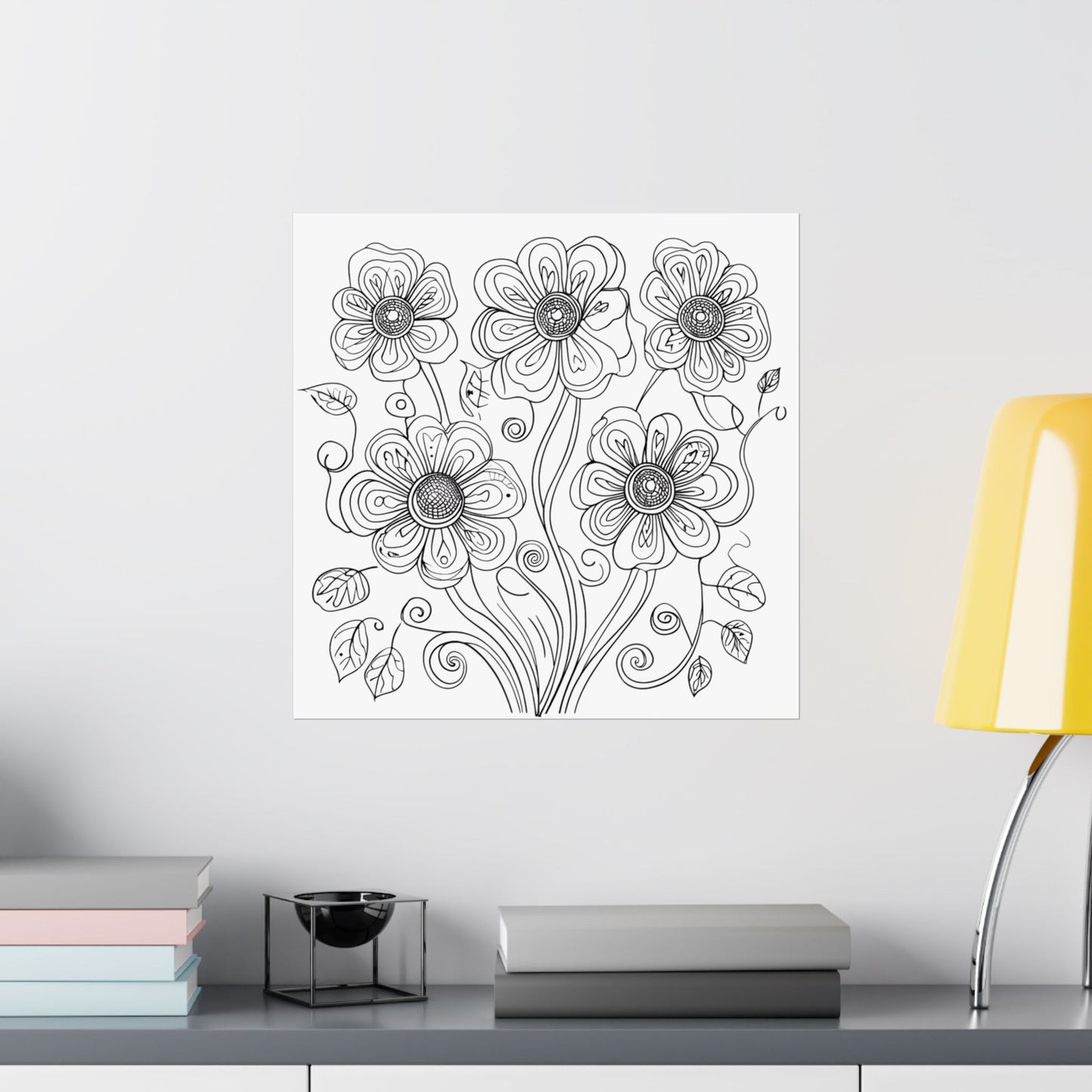 Floral Line Art Poster — Black & White Daisy Bouquet Matte Print - DIY