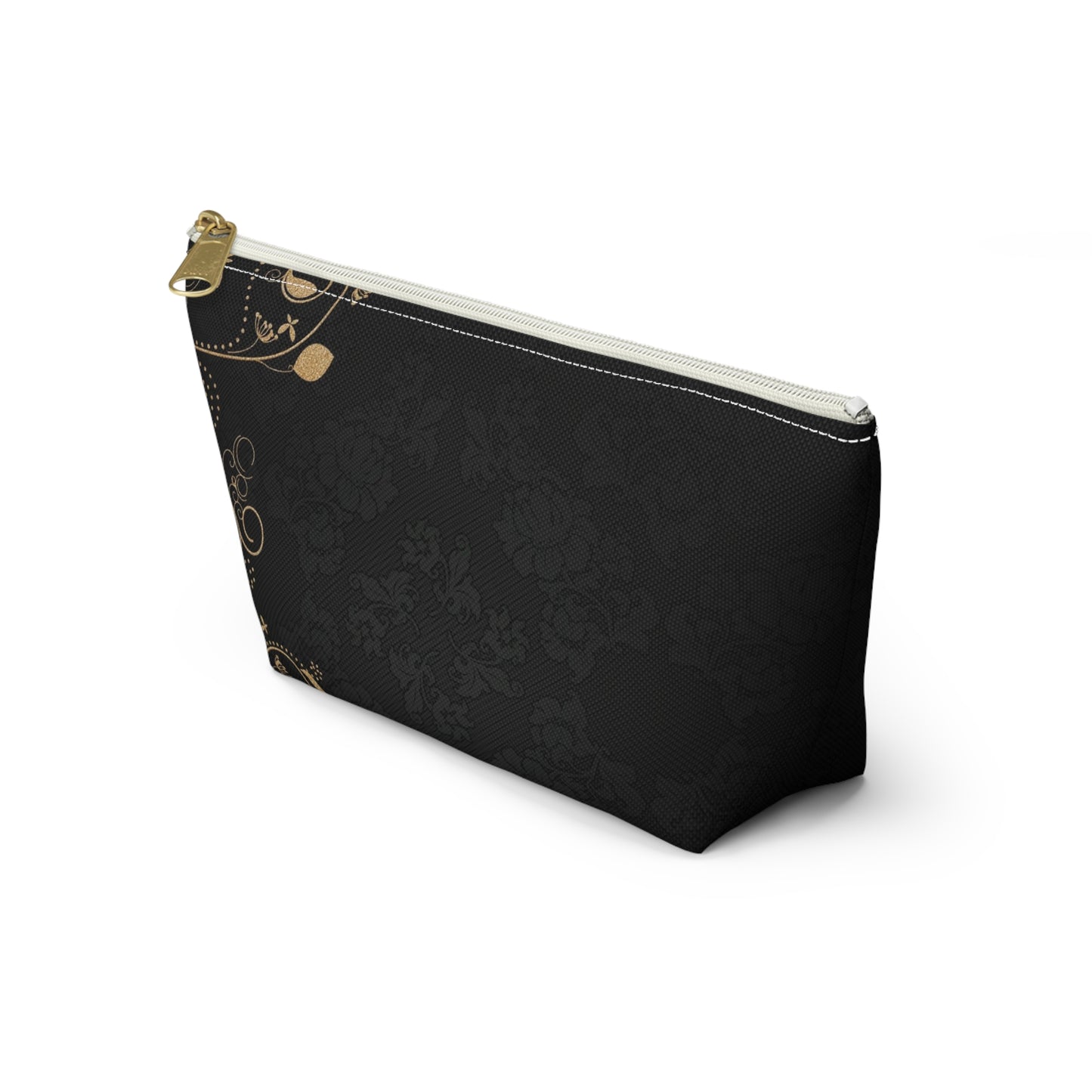Elegant Black & Gold Damask Accessory Pouch