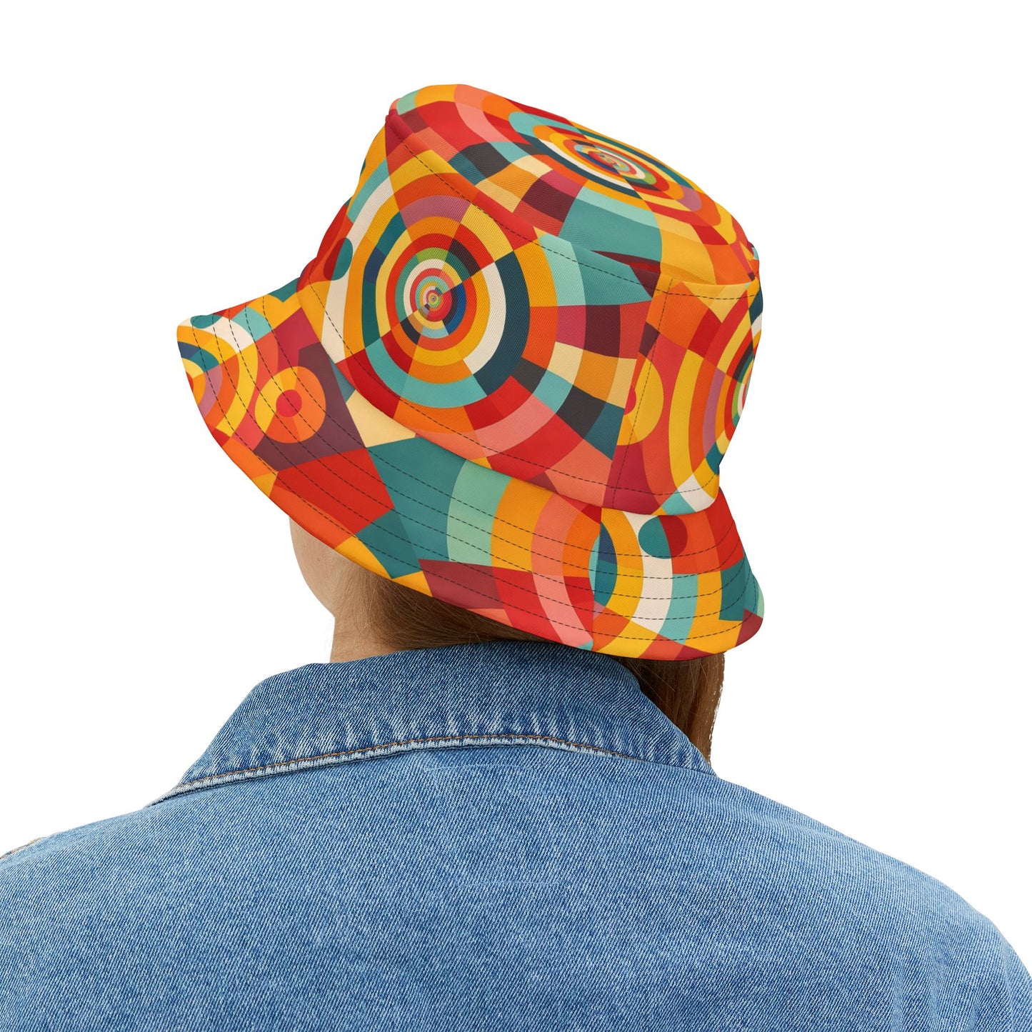 Retro Geometric Bucket Hat — Colorful 70s-Inspired Abstract Print