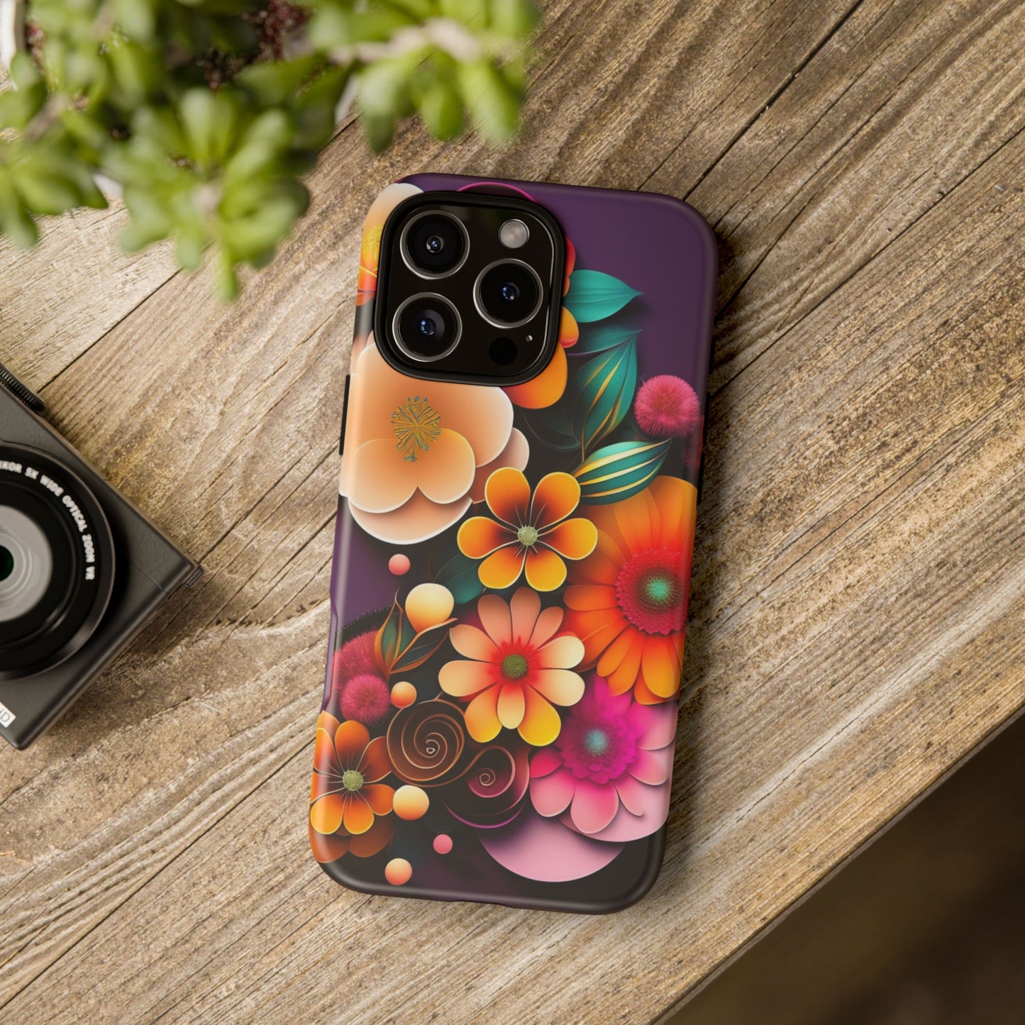 Floral Burst Tough Phone Case — Colorful Retro Flowers Protective Cover