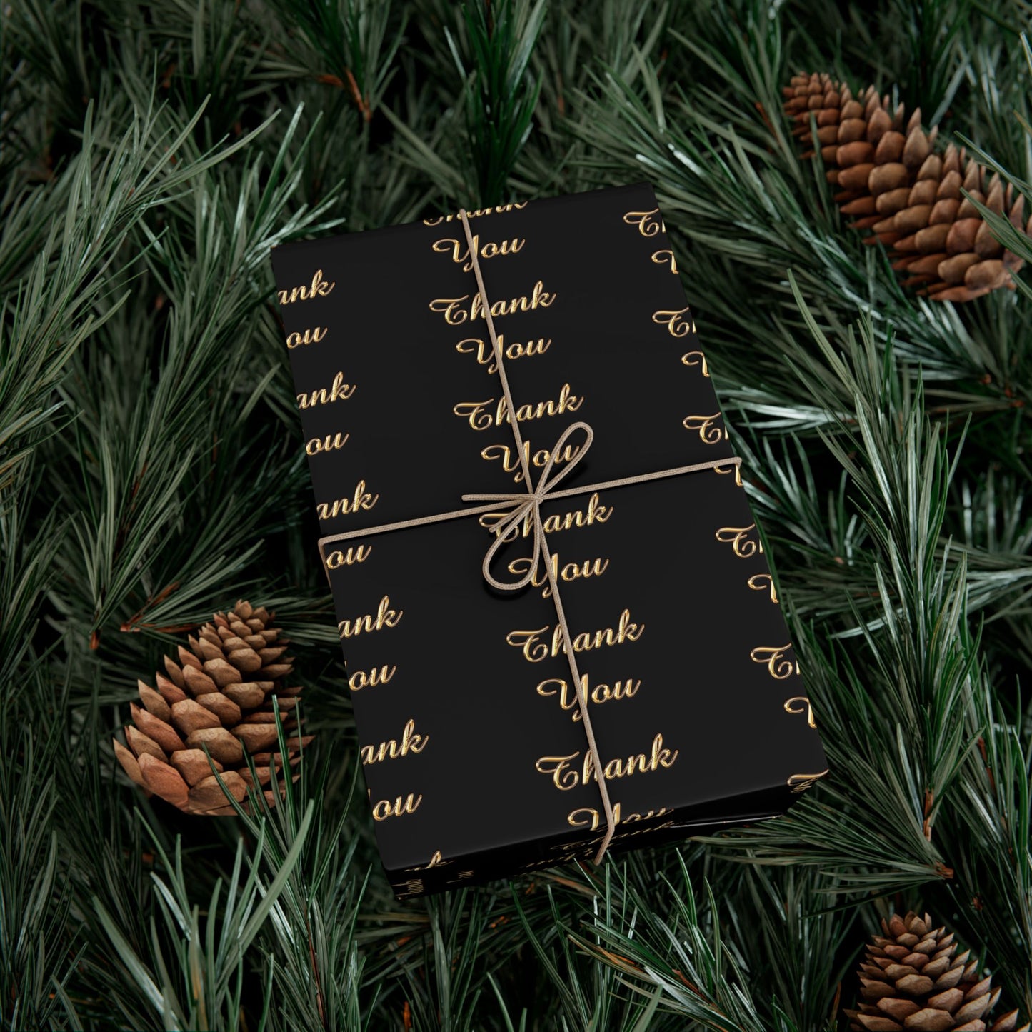 Gift Wrap Paper — Elegant Black & Gold “Thank You” Pattern (Thanksgiving, Weddings, Customer Gifts)