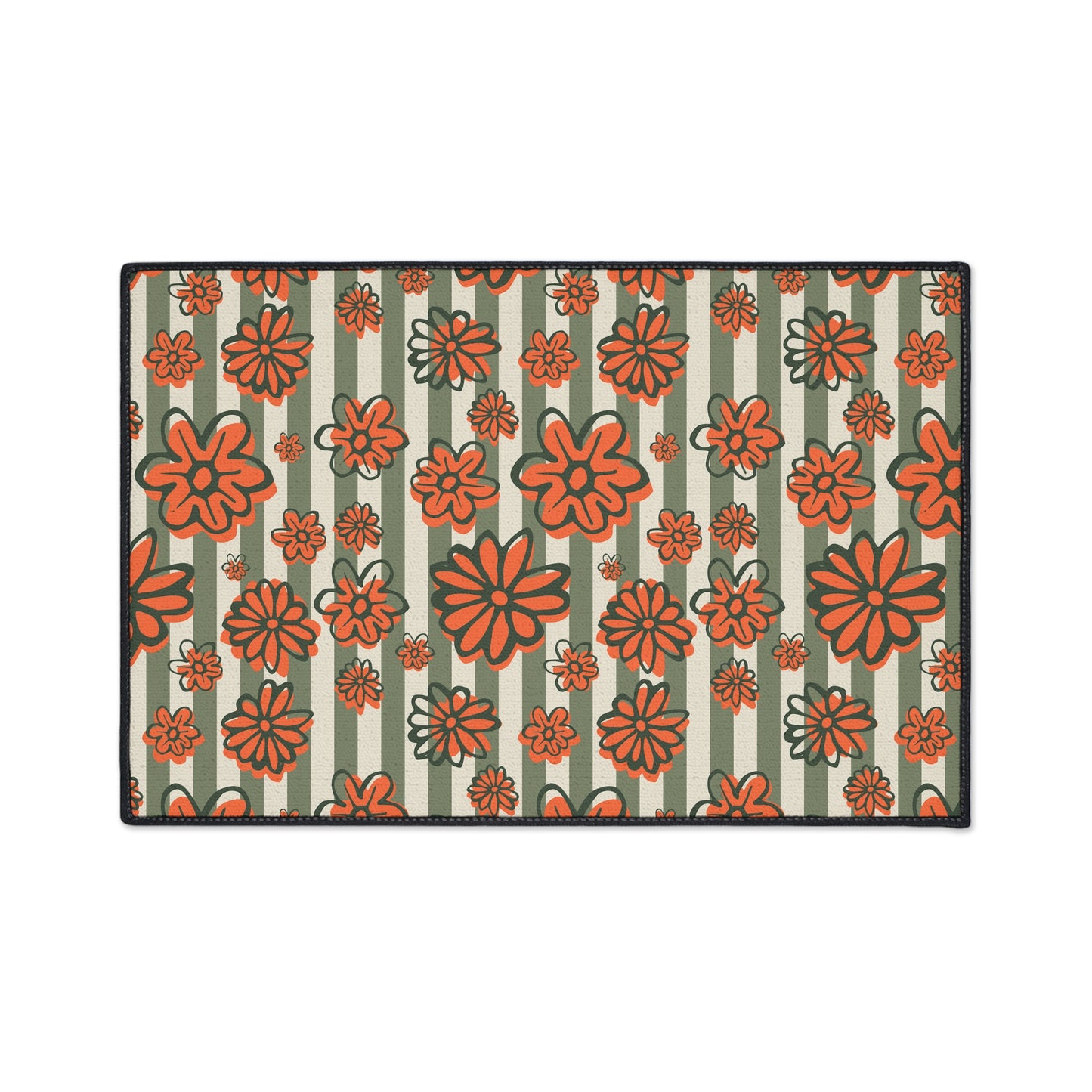 Retro Floral Heavy-Duty Floor Mat — Orange Daisy Entry Rug