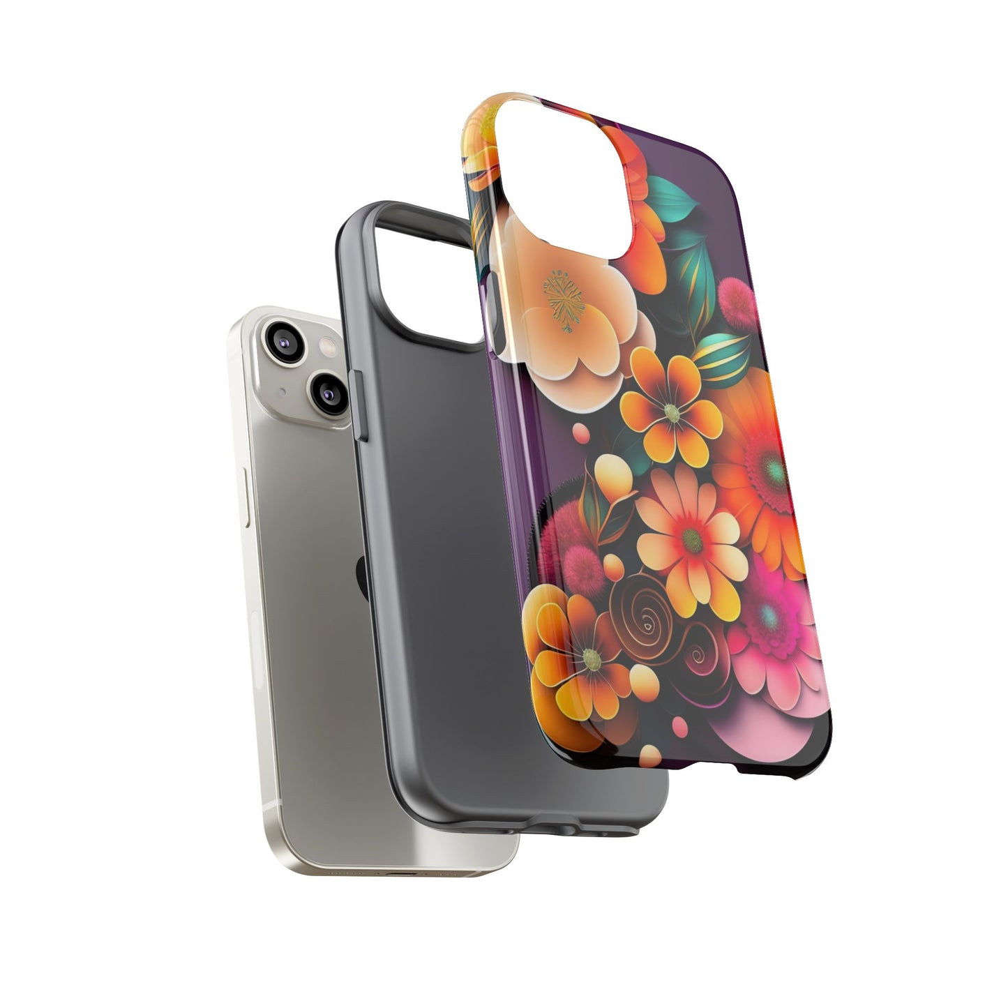 Floral Burst Tough Phone Case — Colorful Retro Flowers Protective Cover