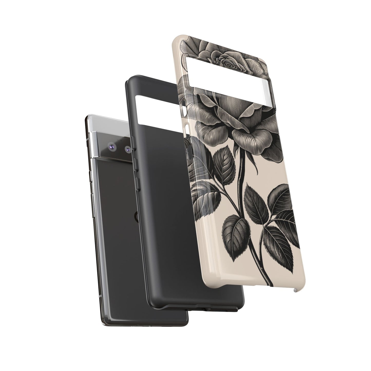 Black Rose Phone Case, Tough Cases with Floral Design, Elegant Tech Accessory, Gift for Flower Lovers, Stylish Protection
