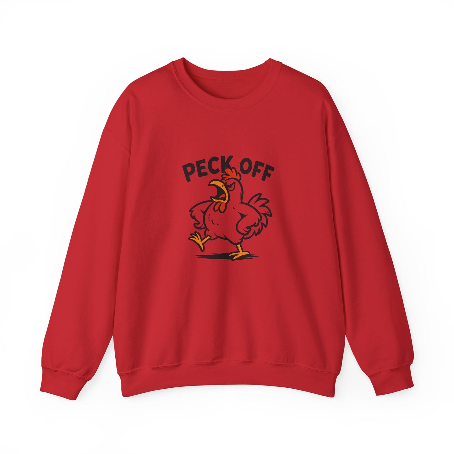 Crewneck Sweatshirt — 'Peck Off' Funny Angry Chicken Graphic