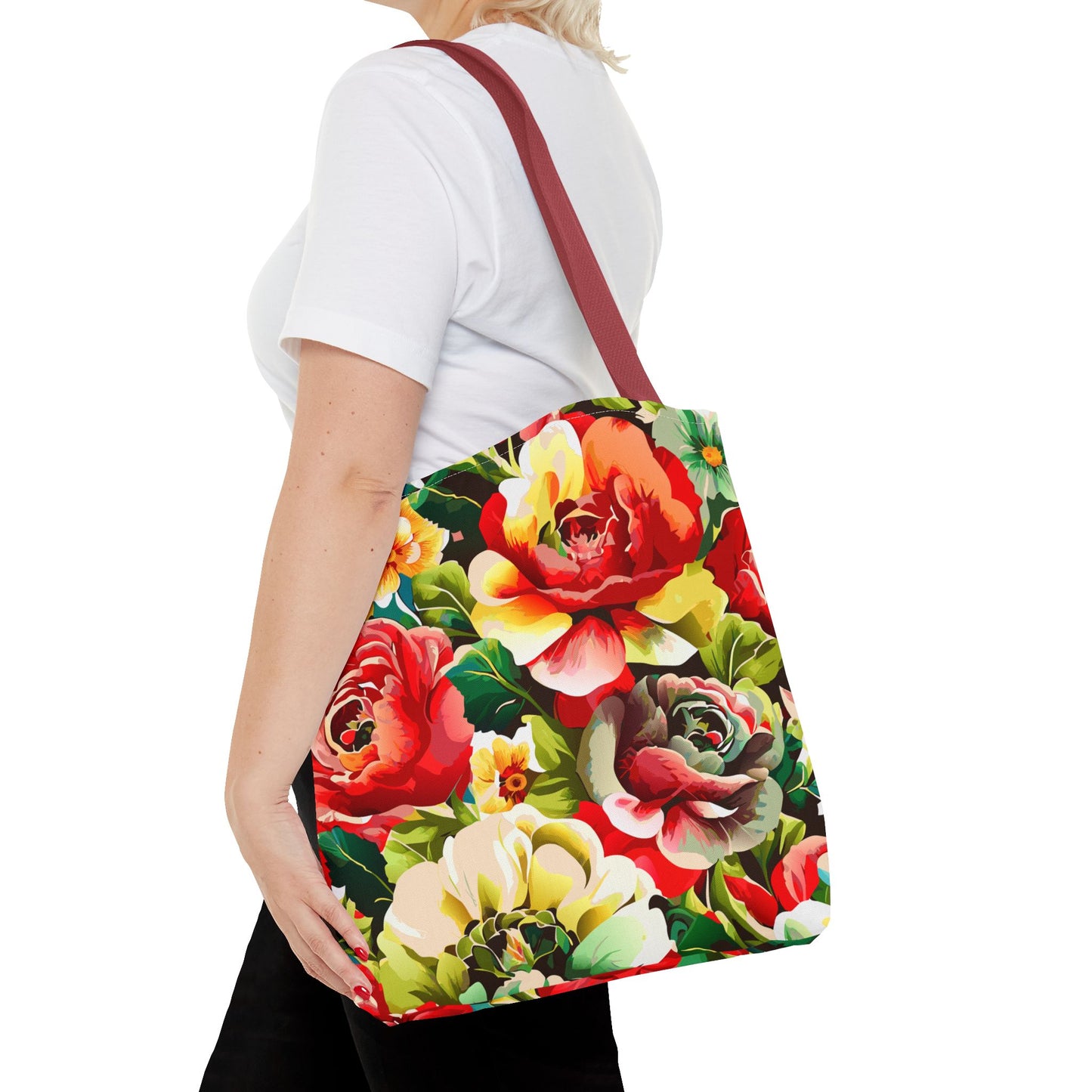 Floral Print Tote Bag - Colorful Reusable Shopping Bag Picnic Essential