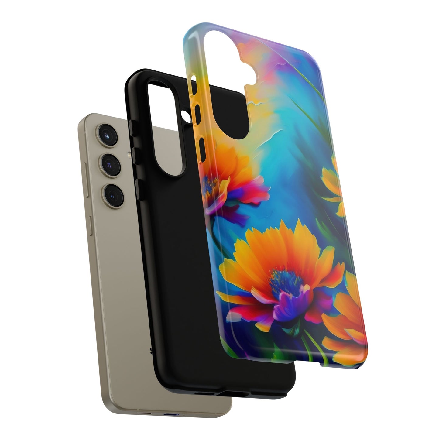 Floral Burst Tough Phone Case — Vibrant Watercolor Flowers Protective Cover