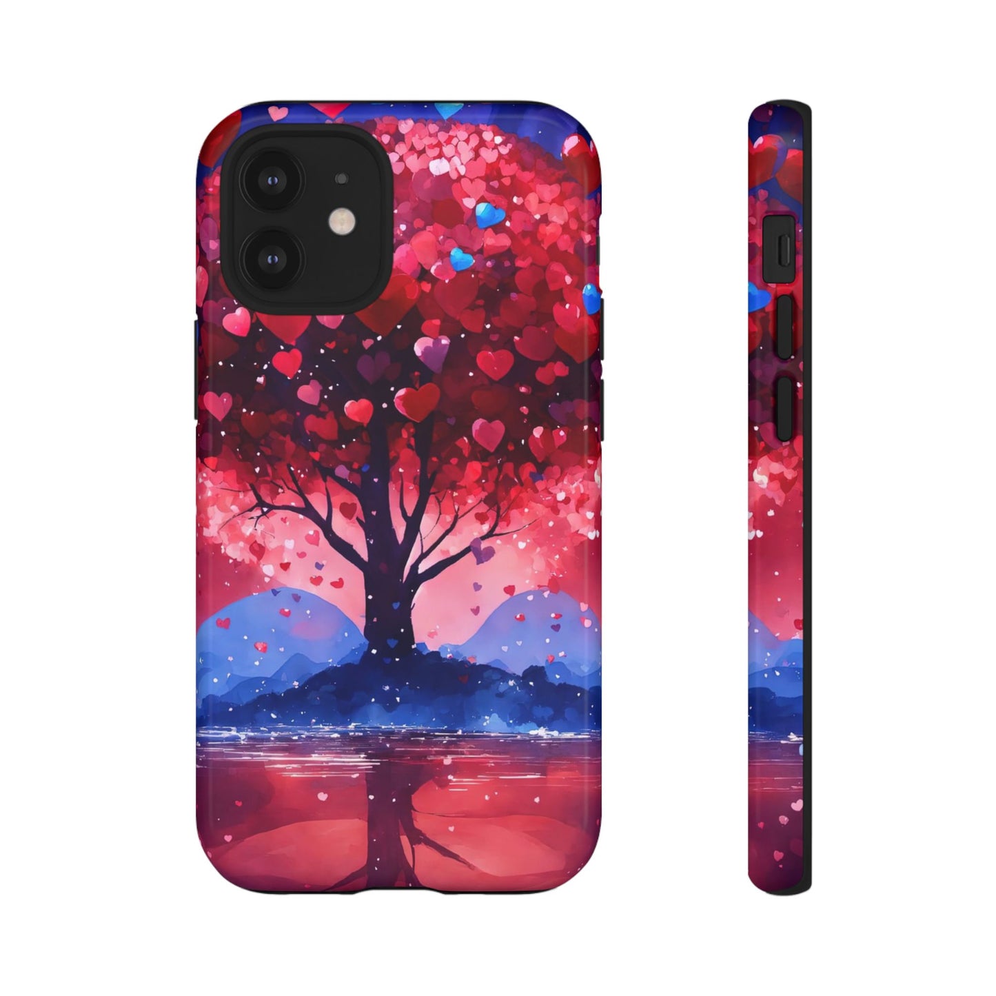 Heart Tree Phone Case — Romantic Red & Blue Protective Tough Case