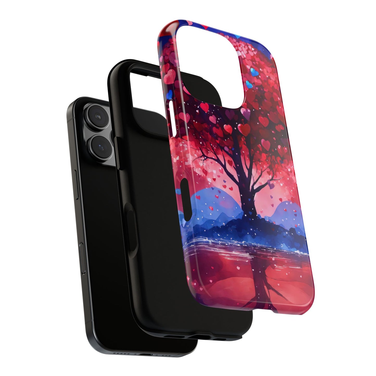 Heart Tree Phone Case — Romantic Red & Blue Protective Tough Case