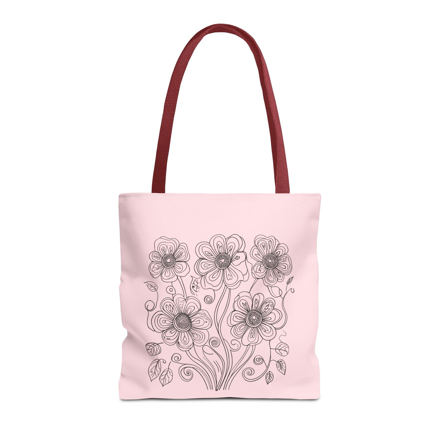 Floral Doodle Pink Tote Bag — Hand-Drawn Flower Design