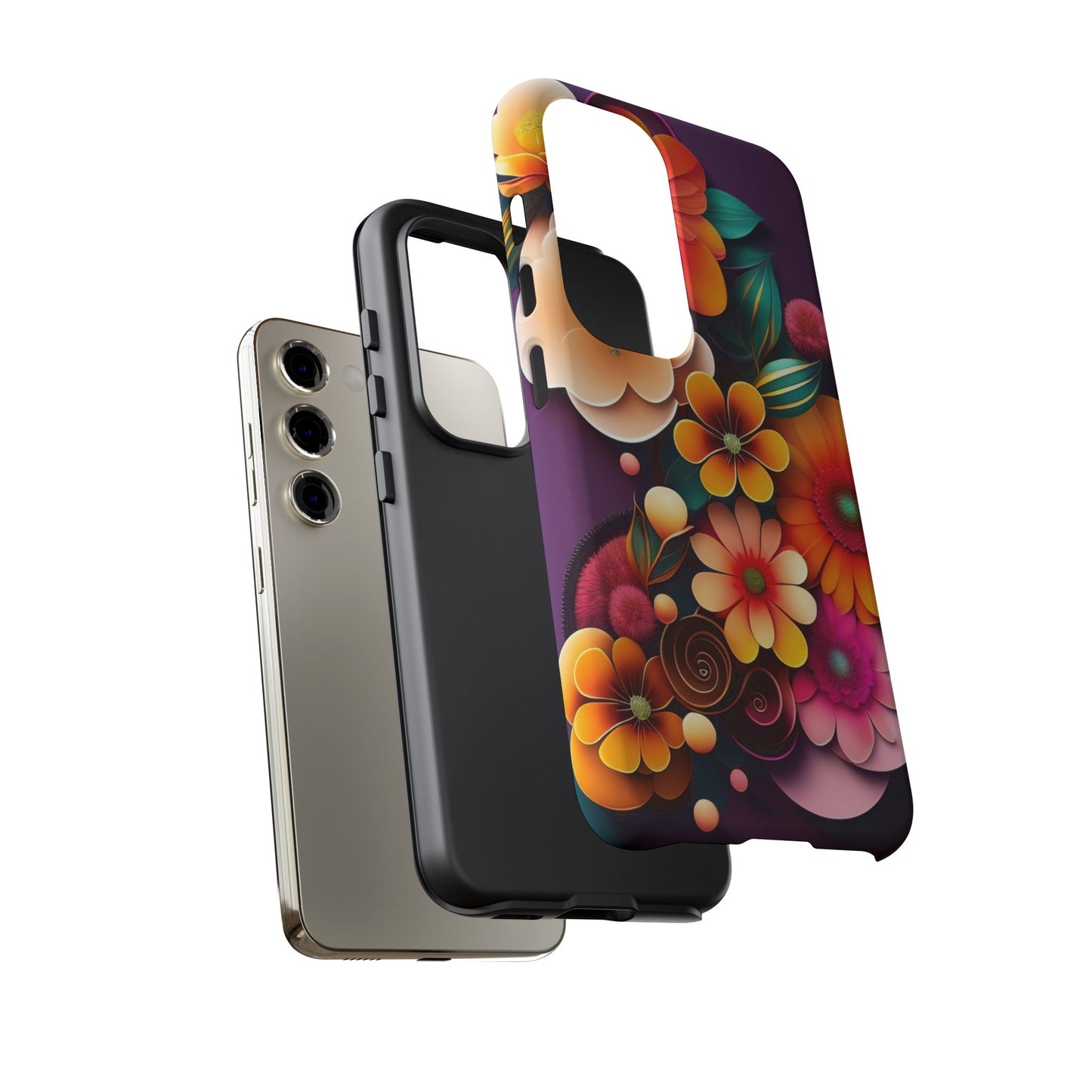 Floral Burst Tough Phone Case — Colorful Retro Flowers Protective Cover