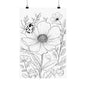 Botanical Ladybug Matte Poster — Floral Line Art Vertical Wall Print