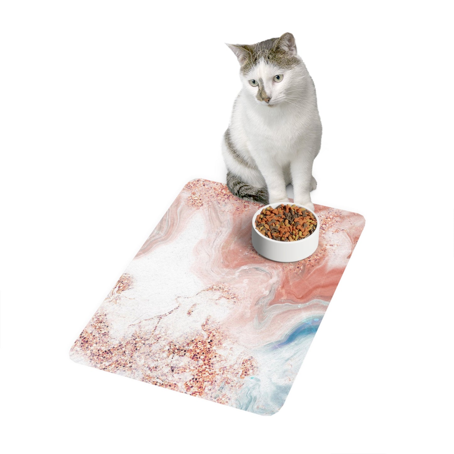 Marble Pet Food Mat (12x18) — Rose Gold Swirl Non‑Slip Feeding Mat