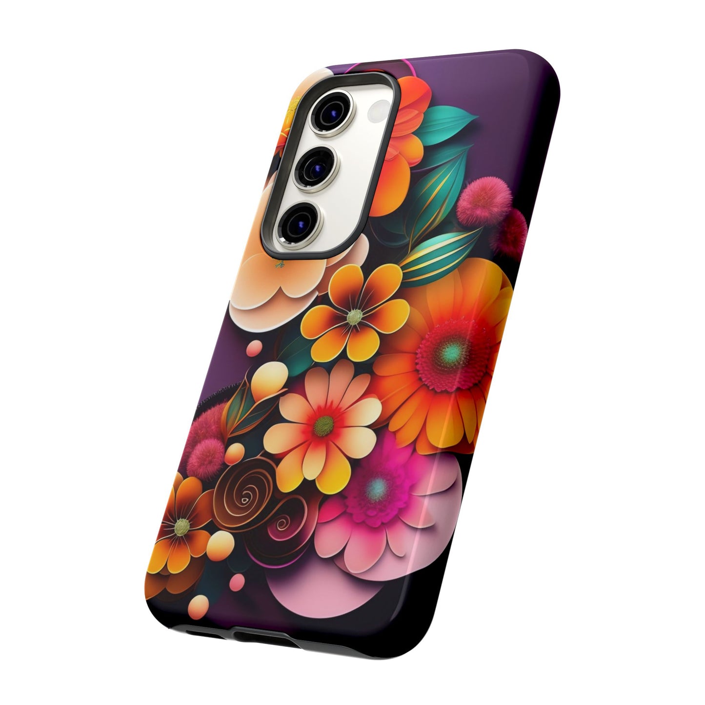 Floral Burst Tough Phone Case — Colorful Retro Flowers Protective Cover