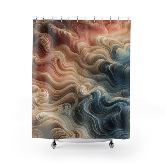 Abstract Fluid Swirl Shower Curtain — Earthy Tones Bathroom Decor