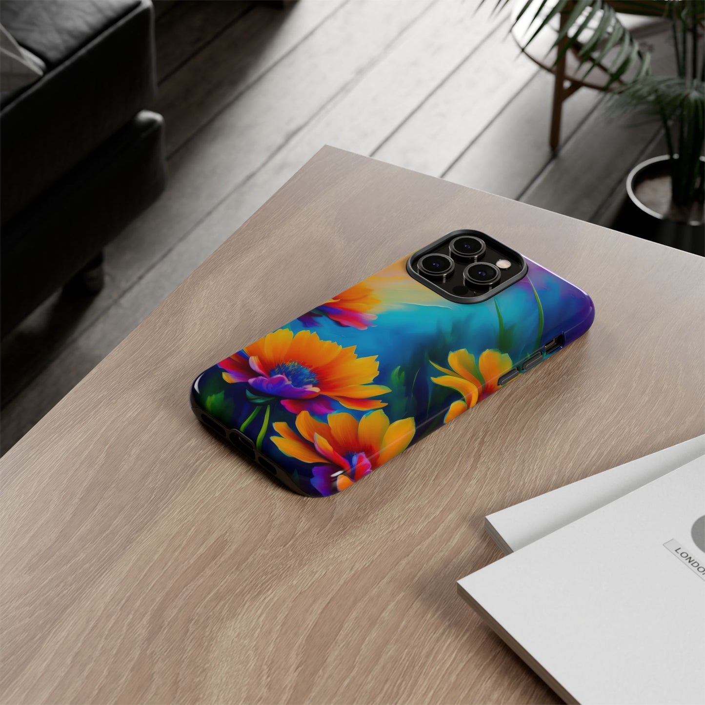 Floral Sunset Tough Phone Case — Vibrant Watercolor Flowers Protective Cover