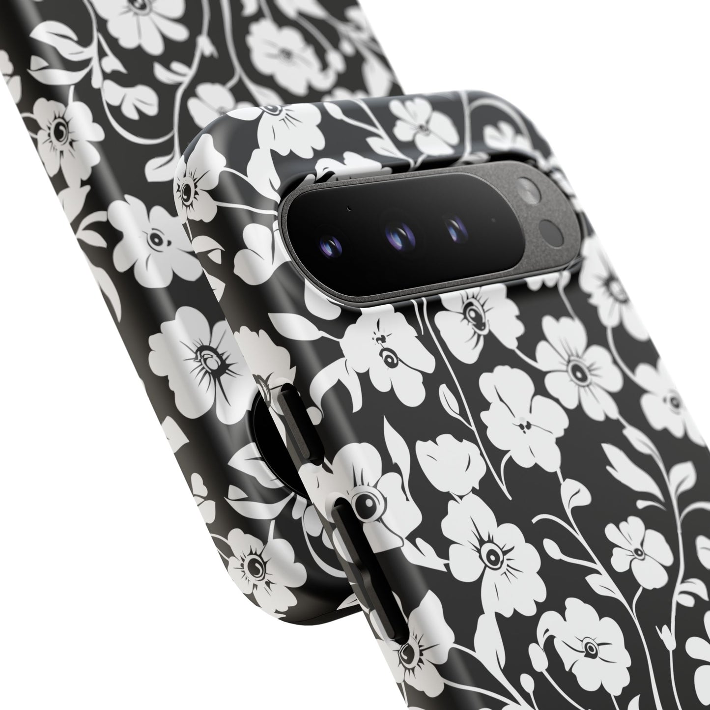 Floral Noir Tough Phone Case — Black & White Flower Protective Cover