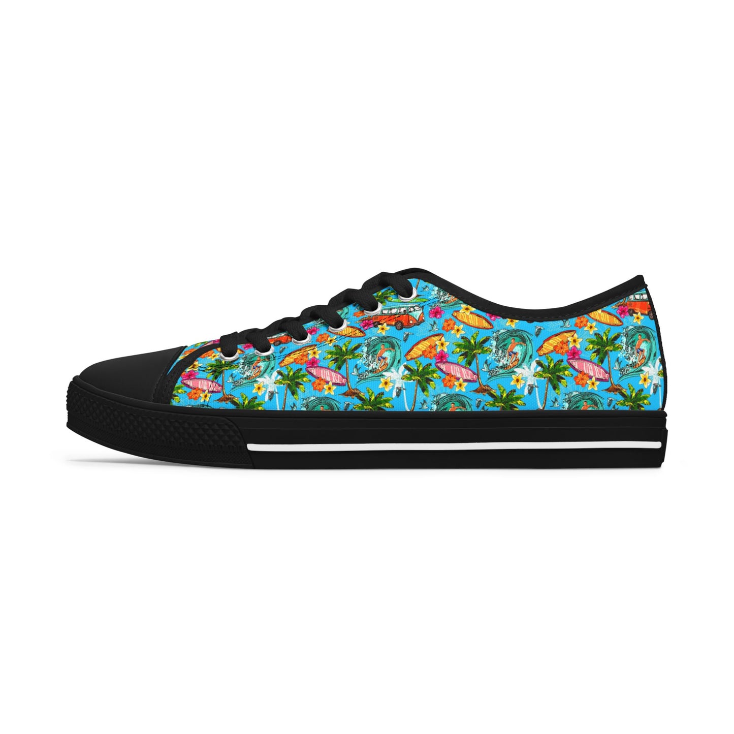 Low Top Sneakers — Tropical Flamingo Print Canvas Shoes